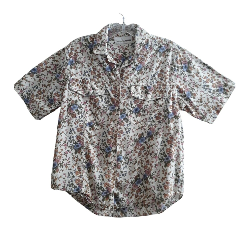 Crescent Bay Shirt Women 2  White Pink Blue Brown Floral Short  Sleeves Pockets